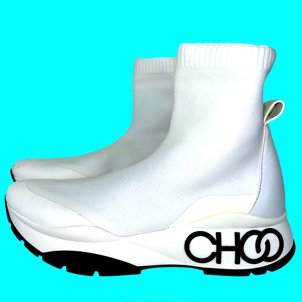 Jimmy Choo Raine High Top Sock Sneakers In White